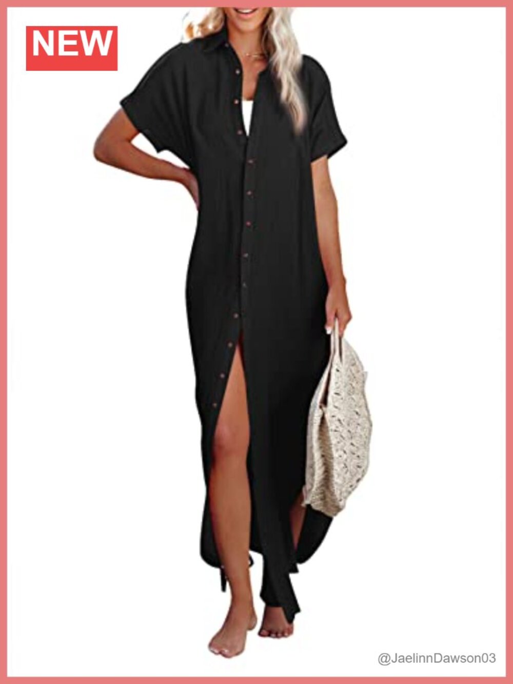Womens Button Down Side Split Kimono Swimsuit Cover Up Beach Dress